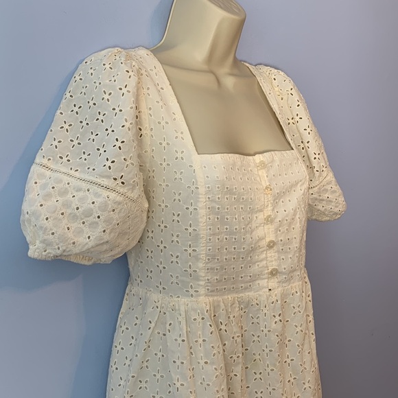 Madewell Eyelet Babydoll mini dress cream size small/med? Tiered Puff sleeves - Picture 4 of 10